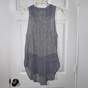 Free People Grayish Blue Lace Sleeveless Top